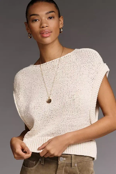 By Anthropologie Asymmetric Short-sleeve Sweater In Neutral