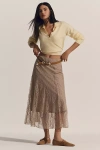 By Anthropologie Asymmetrical Drop-waist Lace Midi Skirt In Beige