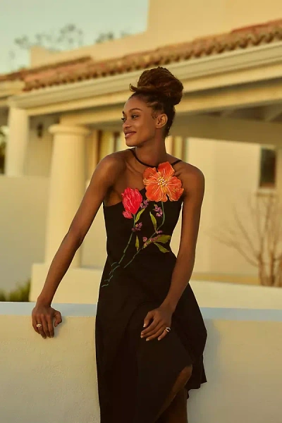 By Anthropologie Asymmetrical Floral Midi Dress In Black