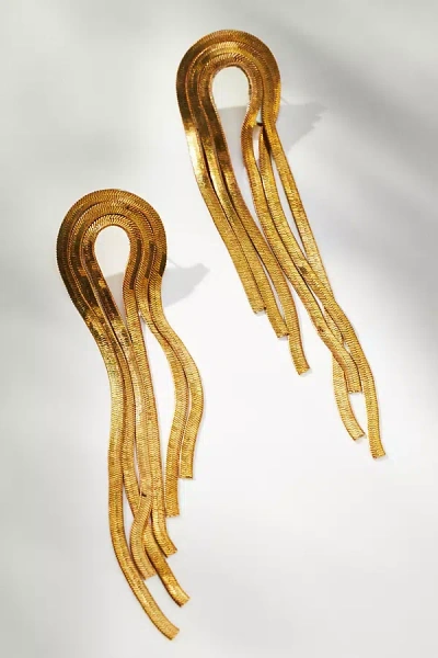 By Anthropologie Asymmetrical Fringe Drop Earrings In Gold