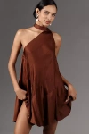 By Anthropologie Asymmetrical Halter Mini Dress In Brown