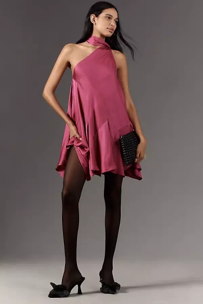 By Anthropologie Asymmetrical Halter Mini Dress In Pink