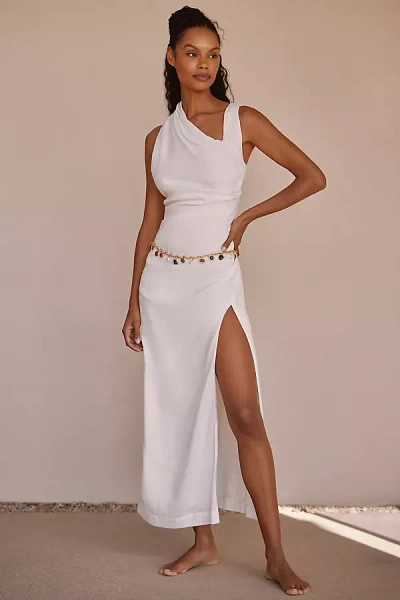 By Anthropologie Asymmetrical Linen Maxi Dress In White