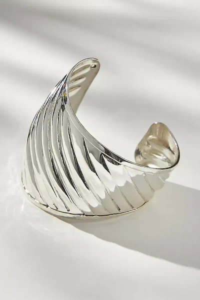 By Anthropologie Asymmetrical Ribbed Cuff Bracelet In Silver
