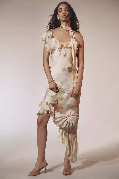 By Anthropologie Asymmetrical Scarf Slip Dress In Beige