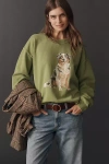 By Anthropologie Australian Shepherd Pullover Sweatshirt In Green