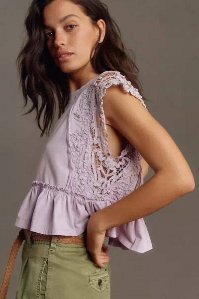 By Anthropologie Babydoll Lace Top In Purple