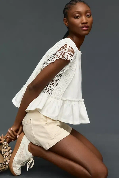 By Anthropologie Babydoll Lace Top In White