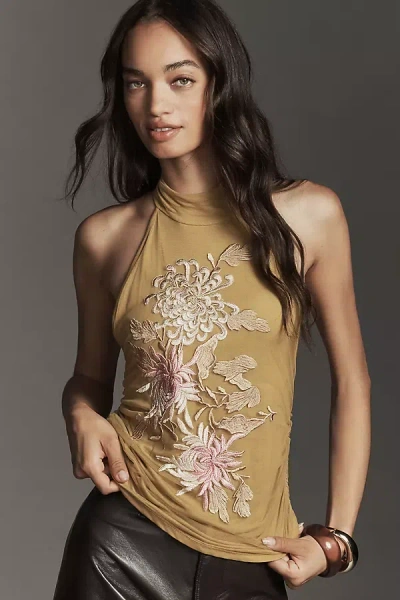 By Anthropologie Backless Mock-neck Tank Top In Green