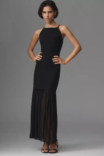 By Anthropologie Backless Sheer Midi Dress In Black