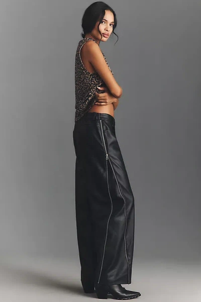By Anthropologie Baggy Leather Zipper Pant In Black