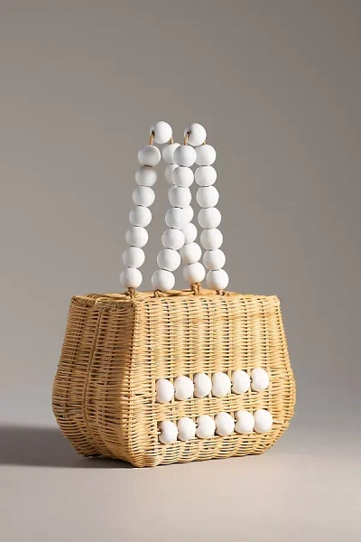 By Anthropologie Bali Beaded Straw Satchel In Beige