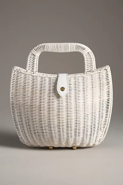By Anthropologie Bali Woven Wicker Basket Bag In White