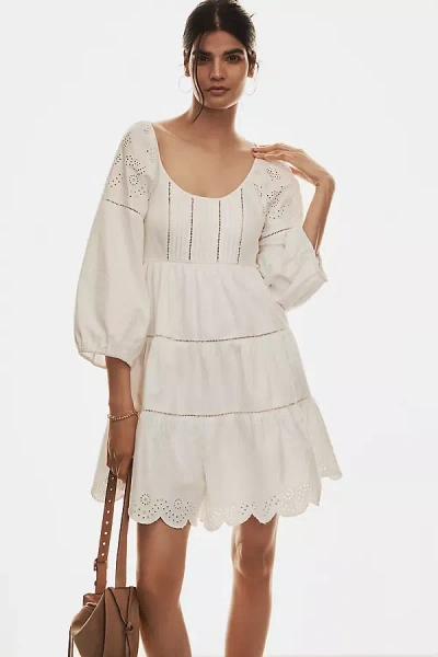 By Anthropologie Balloon-sleeve Lace Scallop-hem Romper