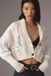 By Anthropologie Balloon-sleeve Twofer Cable-knit Cardigan Sweater In White