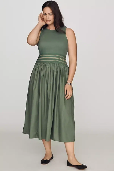 By Anthropologie Banded Twofer Midi Dress In Green
