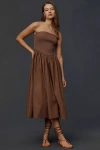 By Anthropologie Basque-waist A-line Midi Dress In Brown