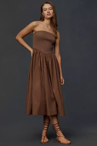 By Anthropologie Basque-waist A-line Midi Dress In Brown