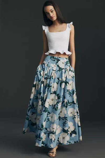 By Anthropologie Basque-waist Maxi Skirt In Blue
