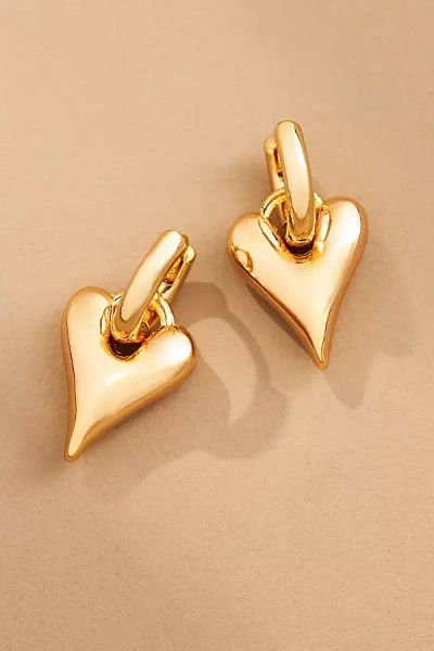 By Anthropologie Be Mine Puffy Heart Charm Huggie Hoop Earrings In Gold