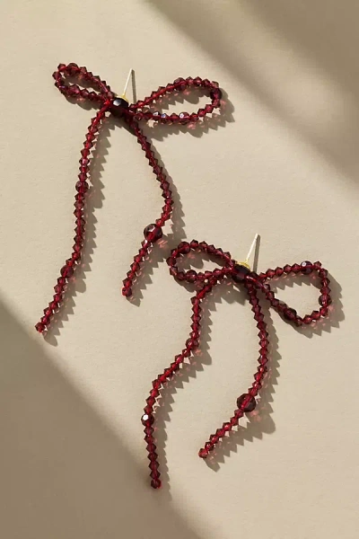 By Anthropologie Beaded Bow Statement Earrings In Purple