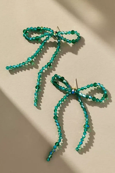 By Anthropologie Beaded Bow Statement Earrings In Green