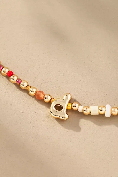 By Anthropologie Beaded Bubble Letter Lowercase Monogram Necklace In Multi