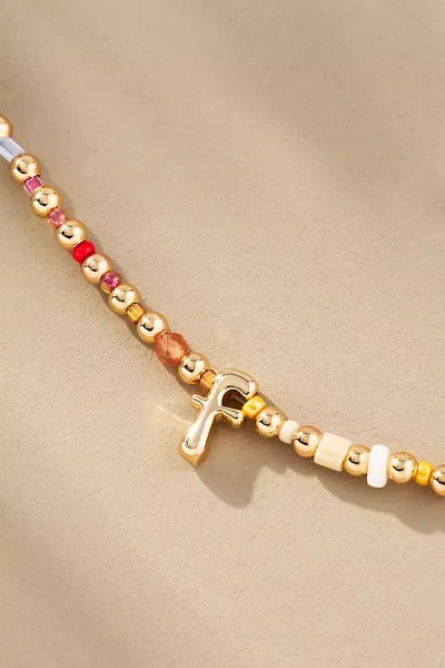 By Anthropologie Beaded Bubble Letter Lowercase Monogram Necklace In Multi