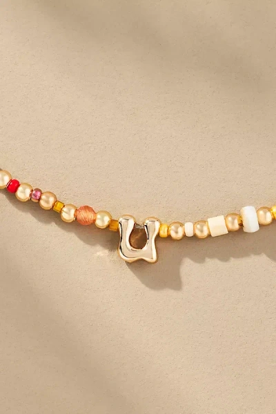 By Anthropologie Beaded Bubble Letter Lowercase Monogram Necklace In Alphabet