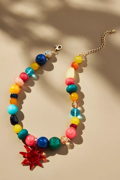 By Anthropologie Beaded Camp Icon Necklace In Red