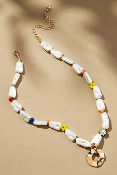 By Anthropologie Beaded Camp Icon Necklace In White