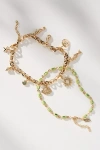 By Anthropologie Beaded Charm Anklets, Set Of 2 In Green