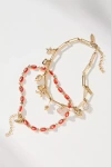 By Anthropologie Beaded Charm Anklets, Set Of 2 In Red