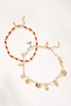 By Anthropologie Beaded Charm Anklets, Set Of 2 In Orange