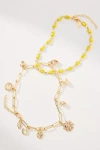 By Anthropologie Beaded Charm Anklets, Set Of 2 In Yellow