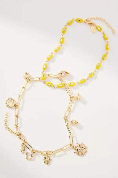 By Anthropologie Beaded Charm Anklets, Set Of 2