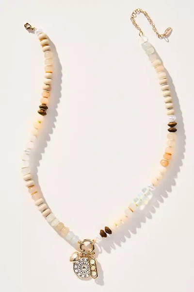 By Anthropologie Beaded Charm Cluster Necklace In White