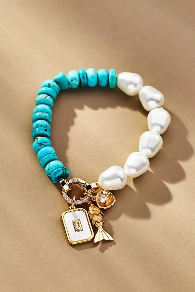 By Anthropologie Beaded Charm Stretch Bracelet In Blue