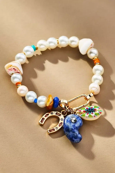 By Anthropologie Beaded Charm Stretch Bracelet In White