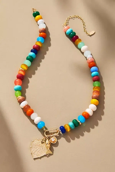 By Anthropologie Beaded Cluster Charm Necklace In Multicolor