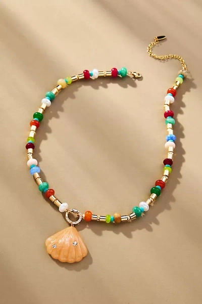 By Anthropologie Beaded Cluster Charm Necklace In Orange