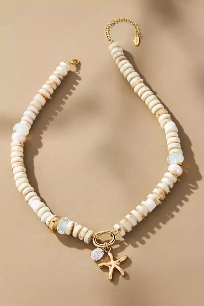 By Anthropologie Beaded Cluster Charm Necklace In White