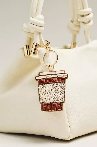 By Anthropologie Beaded Coffee Bag Charm In Sand