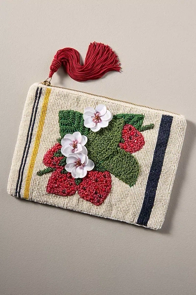 By Anthropologie The Fiona Medium Beaded Pouch: Produce Edition In Red