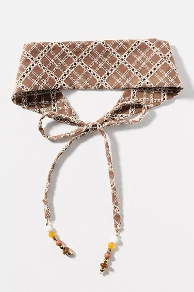 By Anthropologie Beaded Crochet Hair Scarf In Brown