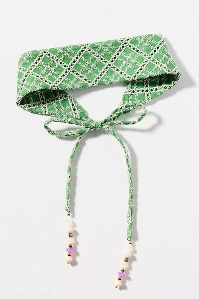 By Anthropologie Beaded Crochet Hair Scarf In Green