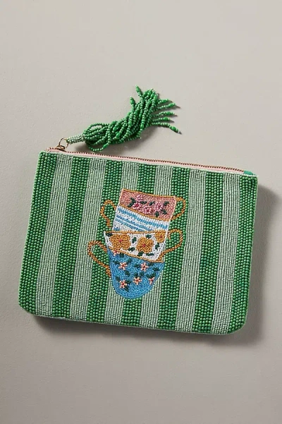 By Anthropologie The Fiona Large Beaded Pouch In Green