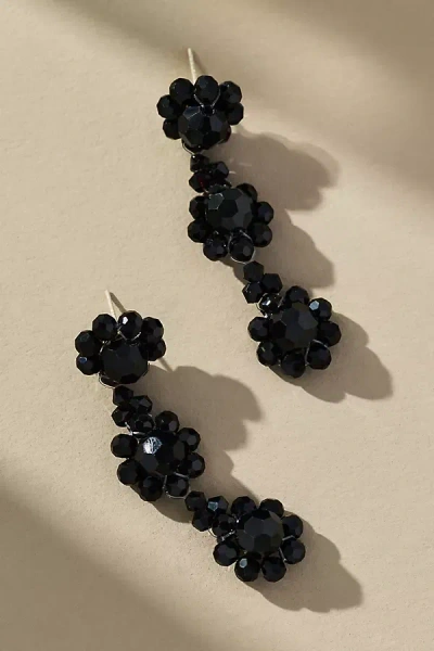 By Anthropologie Beaded Floral Drop Earrings In Black