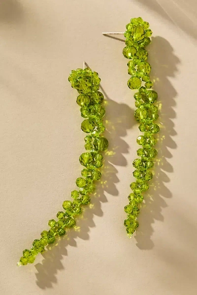 By Anthropologie Beaded Floral Drop Earrings In Green