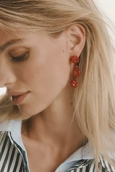 By Anthropologie Beaded Floral Drop Earrings In Red